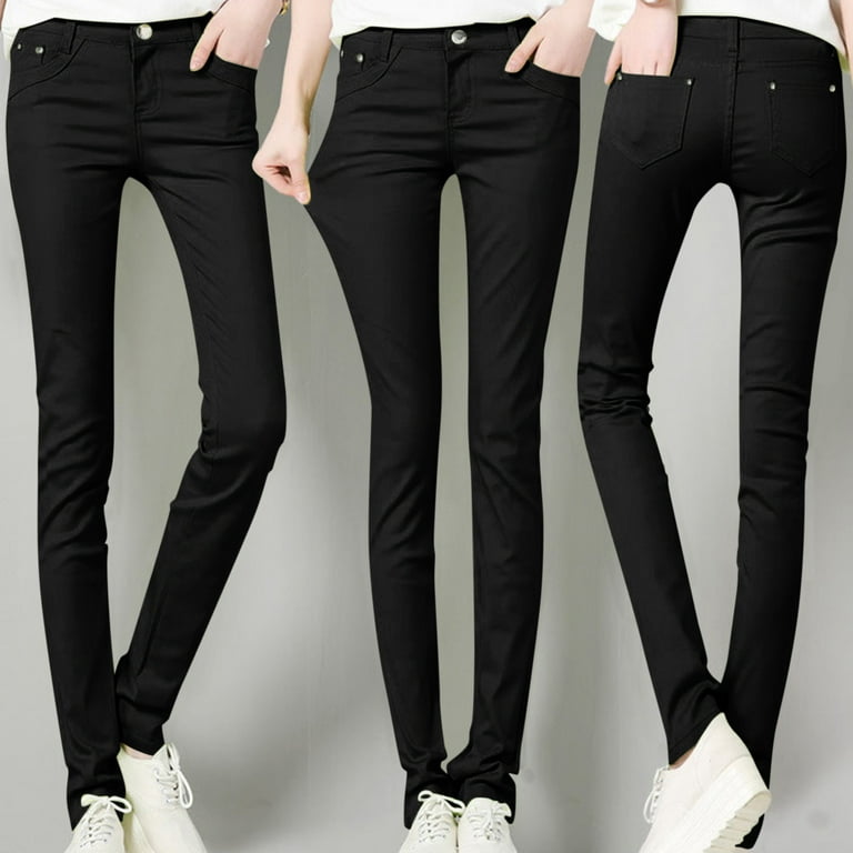 Women'S Pants Women High Rise Fashion Jean Classic Solid Color Ankle Jeans  Casual Regular Tight Fitting Black XXL