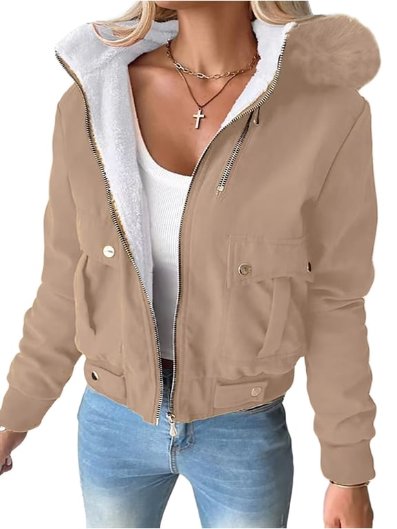 Women'S Parka Coat Plus Size Winter Warm Fleece Lined Anoraks Thicken Hooded Outerwear Khaki XXL