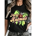 thumbnail image 1 of Women'S Party Animal Baseball Pattern Short-sleeved Casual T-shirt, With Colorful Neon Printing And Cute Monkey Design, Regular Style And Machine Washable - A Gift For Baseball, 1 of 6