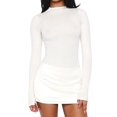 thumbnail image 1 of Women'S Patchwork Bodycon Sleeve Ruched Bodycon Work Mini Dress White L, 1 of 9