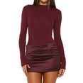thumbnail image 1 of Women'S Patchwork Bodycon Sleeve Ruched Bodycon Work Mini Dress Wine Red L, 1 of 9