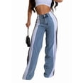 thumbnail image 1 of Women'S Patchwork High Waist Wide Leg Jeans Color Block Denim Straight Leg Trendy Trousers Blue Denim & White L, 1 of 9