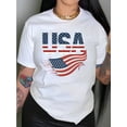 thumbnail image 1 of Women'S Patriotic USA Flag Graphic T-Shirt, Casual Crew Neck Short Sleeve Top, 100% Cotton, Regular Fit for Spring/Summer, 1 of 6