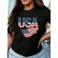 thumbnail image 1 of Women'S Patriotic USA Flag Graphic T-Shirt, Casual Crew Neck Short Sleeve Top, 100% Cotton, Regular Fit for Spring/Summer, 1 of 6