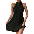 thumbnail image 1 of Women'S Pearl Beaded Halter Twist Sleeveless Pleats Dress A Line Short Dress, 1 of 8