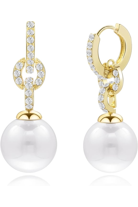 Women'S Pearl Dangle Earrings With Gold Hoop Multiple Styles, Simple Different Shape Infinite Large Small Bow Flower With Cubic Zirconia.[Z1]