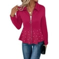 thumbnail image 1 of Women'S Pearl Trim Blazer Open Front Long Sleeve Shawl Collar Elegant Suits Jackets Rose Red L, 1 of 7