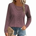 thumbnail image 1 of Women'S Pineapple Lace Stitching Top T-Shirt Solid Color Long Sleeve Round Neck Pullover Casual Top Purple Red M, 1 of 7