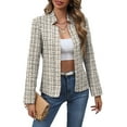 thumbnail image 1 of Women'S Plaid Blazer Jacket Warm Open Front Stand Collar Fully Lined Casual Fashion Work Coat Gray L, 1 of 9