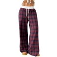 thumbnail image 1 of Women'S Plaid Checkered Pants Flannel Pajama Pants Lounge Wide Leg Baggy Sweatpants with Pockets Red XL, 1 of 10