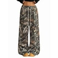 thumbnail image 1 of Women'S Plaid Leopard Print Straight Leg Pants Elastic Waist Y2K Trousers Bottoms with Pockets Branch Pattern 2 XXXL, 1 of 8