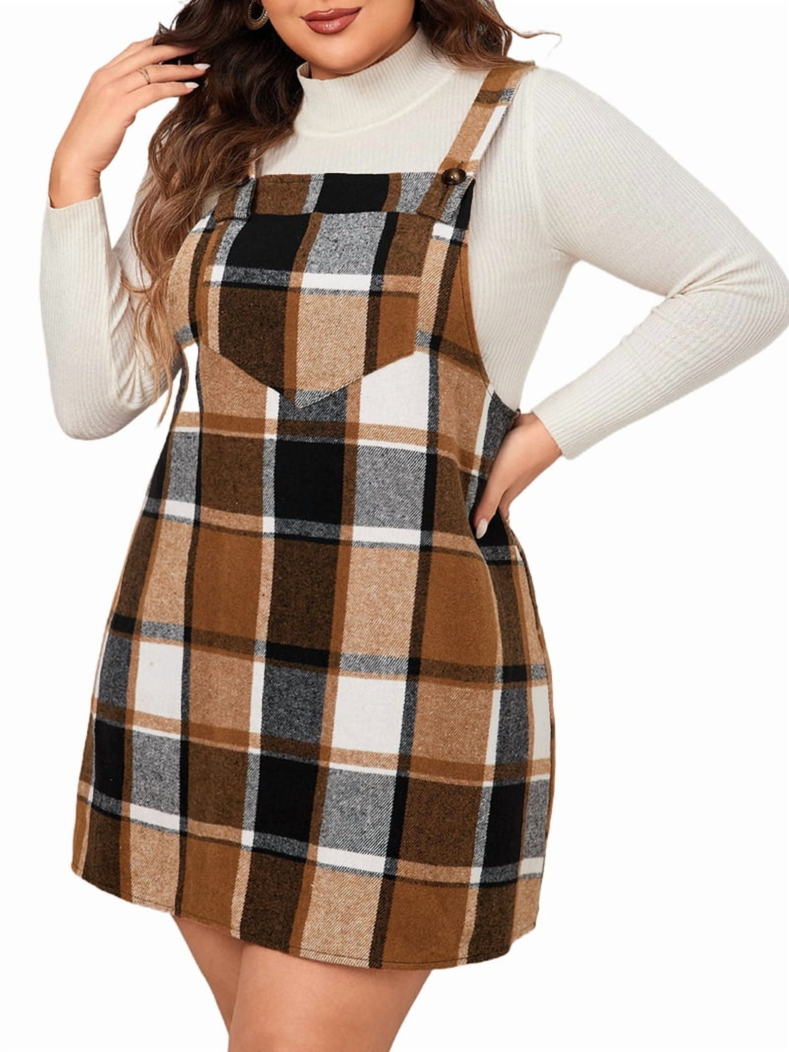 brown plaid pinafore dress plaid pinafore wool dress for women C3824 – YLISTYLE main image 0