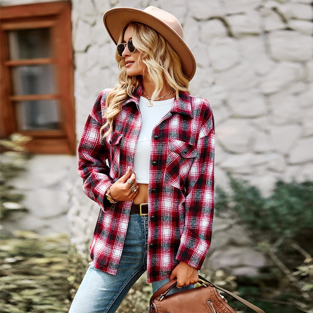 Plaid shirt top with cardigan