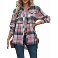 thumbnail image 1 of Women'S Plaid Shirts Long Sleeves Button Down Peplum Babydoll Jacket Oversized Casual Pocket Blouses Tops Pink XL, 1 of 10
