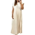 thumbnail image 1 of Women'S Pleated Church Maxi Dresses Summer Casual Short Sleeve Crew Neck Flowy Loose Long Sundresses Beige L, 1 of 7