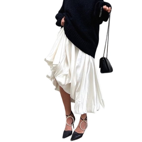 Women'S Pleated Flowy Long Skirts High Waist Maxi Skirt Beige S