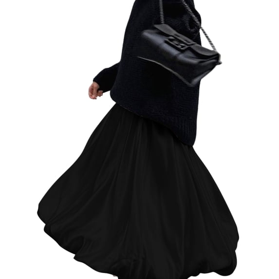 Women'S Pleated Flowy Long Skirts High Waist Maxi Skirt Black XS