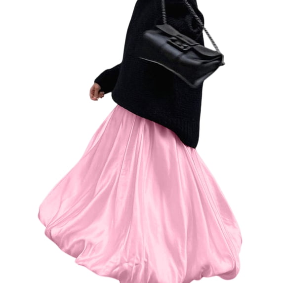 Women'S Pleated Flowy Long Skirts High Waist Maxi Skirt Pink XS