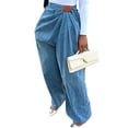 thumbnail image 1 of Women'S Pleated High Waisted Baggy Jeans Trendy Wide Leg Y2K Denim Pants Streetwear with Pockets Blue XXL, 1 of 9