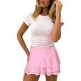 thumbnail image 1 of Women'S Pleated Mini Skirt Lace Ruffle Short Skirt High Waisted Floral Layered Skirts Pink XL, 1 of 9