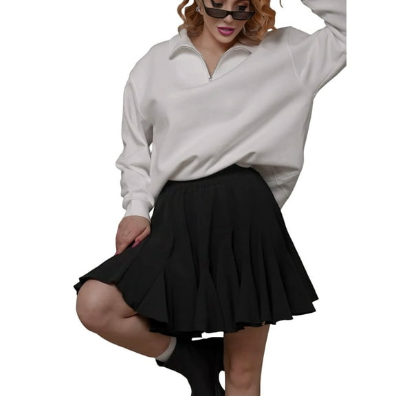 Women'S Pleated - Skirt Basic Casual High Waisted - Flared Mini - Skirts Black L