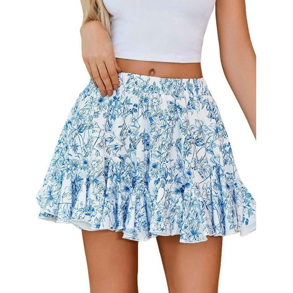 Women'S Pleated - Skirt Basic Casual High Waisted - Flared Mini - Skirts Blue & White XXL