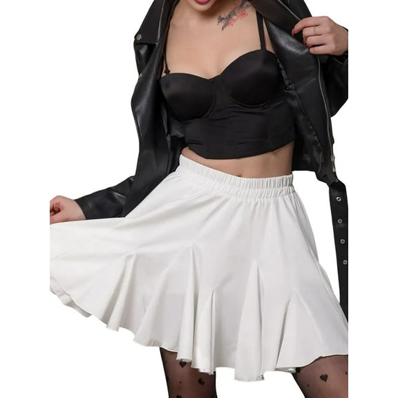 Women'S Pleated - Skirt Basic Casual High Waisted - Flared Mini - Skirts White M