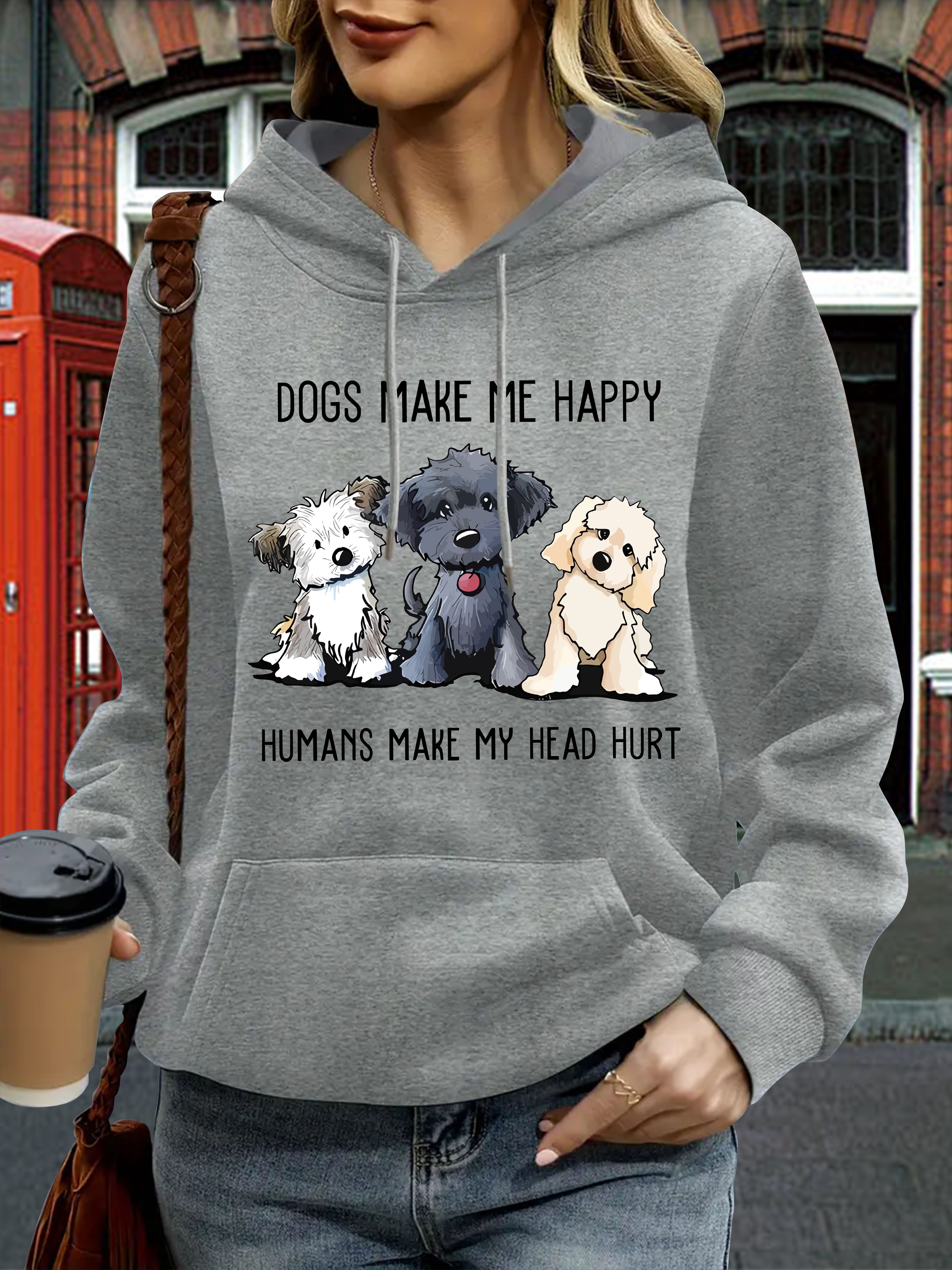 Women'S Plus Size Casual Hoodie with Cute Dog Print - Soft, Long Sleeve ...
