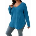 thumbnail image 1 of Women'S Plus Size Casual Knitted V-Neck Long Sleeve Sweater Blue XXXL, 1 of 6