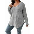 thumbnail image 1 of Women'S Plus Size Casual Knitted V-Neck Long Sleeve Sweater Light Gray XXXL, 1 of 6