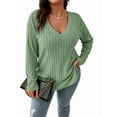 thumbnail image 1 of Women'S Plus Size Casual Knitted V-Neck Long Sleeve Sweater Light Green XXXL, 1 of 6