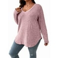 thumbnail image 1 of Women'S Plus Size Casual Knitted V-Neck Long Sleeve Sweater Light Pink XXL, 1 of 6