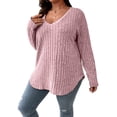 thumbnail image 1 of Women'S Plus Size Casual Knitted V-Neck Long Sleeve Sweater Light Pink XXXL, 1 of 6