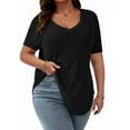 thumbnail image 1 of Women'S Plus Size Casual Tops V Neck Solid Color Shirts - Short Sleeve Blouses Black 5XL, 1 of 7