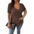 thumbnail image 1 of Women'S Plus Size Casual Tops V Neck Solid Color Shirts - Short Sleeve Blouses Coffee Color 5XL, 1 of 4