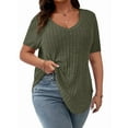 thumbnail image 1 of Women'S Plus Size Casual Tops V Neck Solid Color Shirts - Short Sleeve Blouses  Green XL, 1 of 7