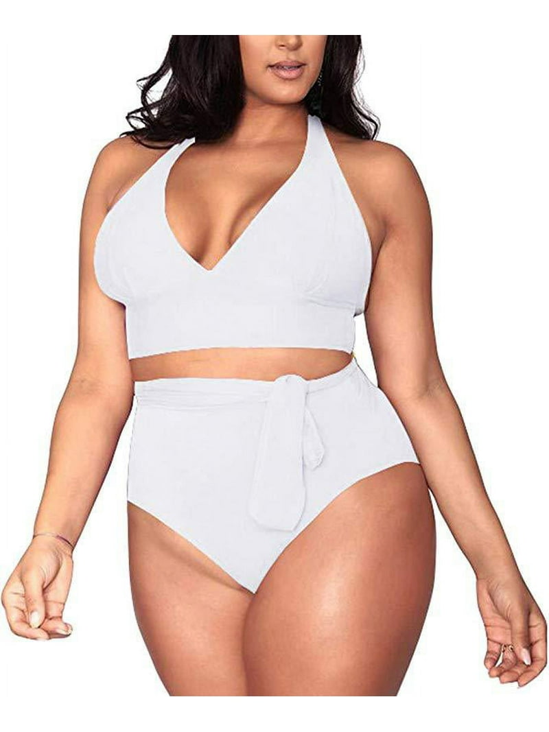 Women'S Plus Size High Waisted Tummy Control Swimwear Swimsuit