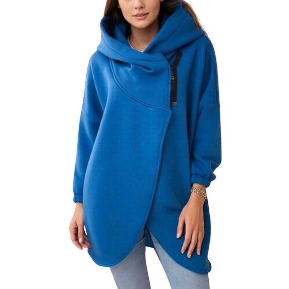 Women'S Plus Size Hooded Fleece Lined Sweatshirt Full Zip Casual Long Sleeve Outdoor Jacket Blue XXL