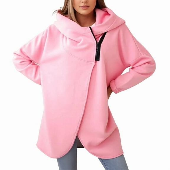 Women'S Plus Size Hooded Fleece Lined Sweatshirt Full Zip Casual Long Sleeve Outdoor Jacket Pink 4XL
