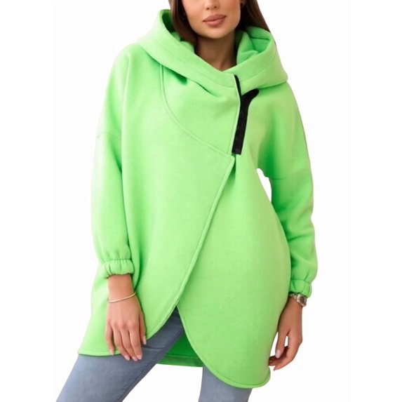 Women'S Plus Size Hooded Fleece Lined Sweatshirt Full Zip Casual Long Sleeve Outdoor Jacket Yellow-Green M
