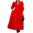 thumbnail image 1 of Women'S Plus Size Long Sleeve Maxi Shirt Dress Elegant Button Down Loose Swing Party Dress Red L, 1 of 10