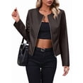 thumbnail image 1 of Women'S Plus Size PU Leather Jacket Zip Up Crew Neck Long Sleeve Jacket Outerwear Brown L, 1 of 9