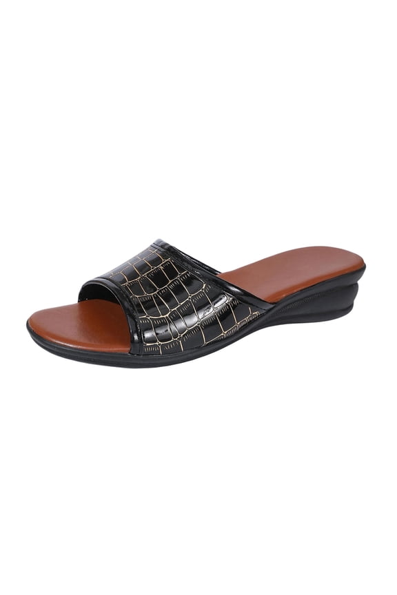 Women'S Plus-Size Patterned Open-Toe Mules Comfortable For Spring Summer Pu Material Size Us 9 Foot Length 10.24In Black