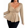 thumbnail image 1 of Women'S Plus Size Peplum Tops Long Sleeve T Shirts Casual Ruched Sweetheart Neck Ruffle Hem Tees Apricot XXL, 1 of 9