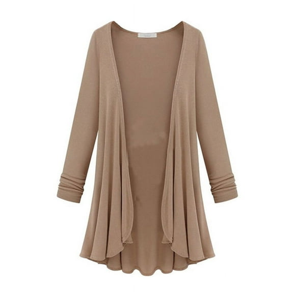 Women S - Plus Size Solid Color Long Sleeve Open Front Thin Milk Silk Cardigan Coat