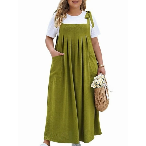 Women'S Plus Size Summer Maxi Dress Casual Sleeveless Spaghetti Strap Long Beach Sundresses Green XXXL