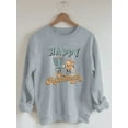 thumbnail image 1 of Women'S Plus Size Sweatshirt, Happy Hanukkah Cartoon Print, Long Sleeve, Warm Lined, Soft Stretch Polyester, Crew Neck, Casual Style, Autumn/Winter Pullover, 1 of 6