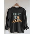 thumbnail image 1 of Women'S Plus Size Sweatshirt, Happy Hanukkah Cartoon Print, Long Sleeve, Warm Lined, Soft Stretch Polyester, Crew Neck, Casual Style, Autumn/Winter Pullover, 1 of 6
