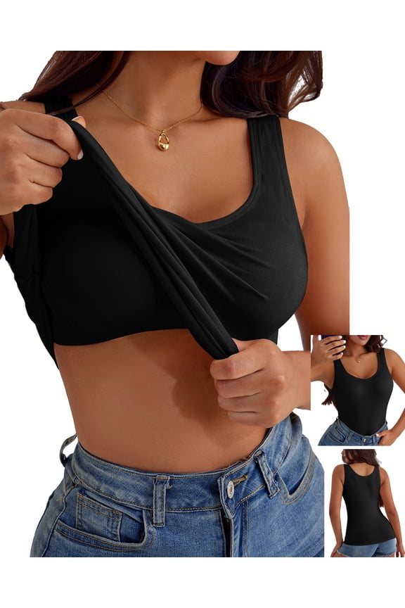 Women'S Plus-Size Tank Tops with Built-In Bras, Featuring Comfortable And Breathable Shaping Tops That Can Be Worn Both As Outerwear And Innerwear Black Wider Strap 5XL