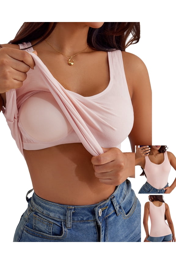 Women'S Plus-Size Tank Tops with Built-In Bras, Featuring Comfortable And Breathable Shaping Tops That Can Be Worn Both As Outerwear And Innerwear Wider Strap Pink 2XL